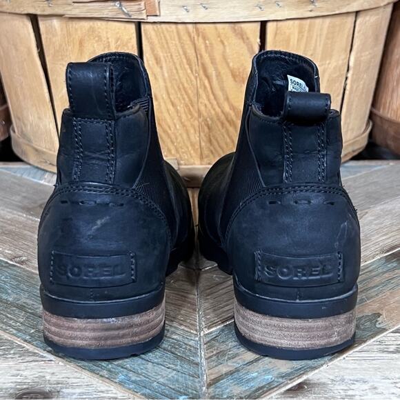 Sorel Emelie Chelsea Black Leather Waterproof Pull-On Ankle Boots Women Size 6.5 - Picture 6 of 12